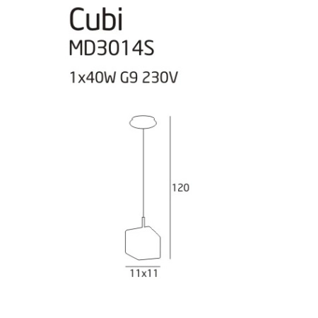 Pojedynczy zwis z geometrycznym kloszem MX MD3014S-1W z serii CUBI - wymiary