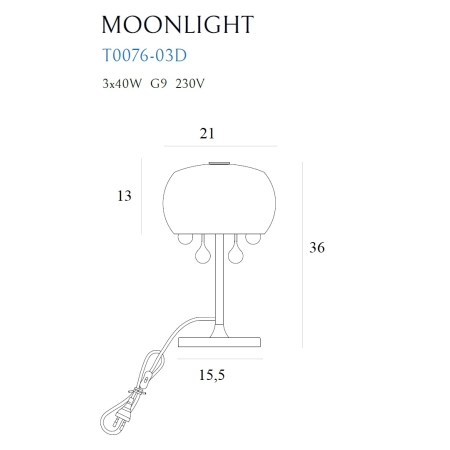 Elegancka lampka stołowa z kryształkami MX T0076-03D z serii MOONLIGHT - wymiary