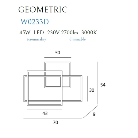 Geometryczny kinkiet LED ze ściemniaczem MX W0233D z serii GEOMETRIC - wymiary