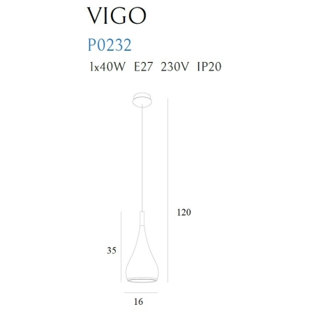 Czarna, stylowa lampa wisząca, łezka na E27 MX P0232 z serii VIGO - wymiary