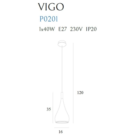 Srebrna lampa wisząca, łezka na duży gwint MX P0201 z serii VIGO - wymiary
