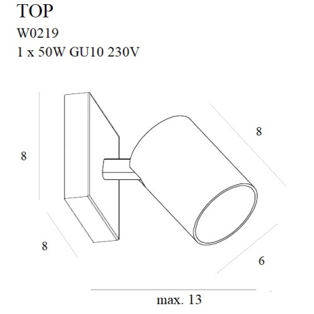 Czarny, prosty kinkiet w kształcie tuby, do holu MX W0219 z serii TOP - wymiary