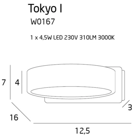 Czarny, geometryczny, obrotowy, ledowy kinkiet MX W0167 z serii TOKYO - wymiary