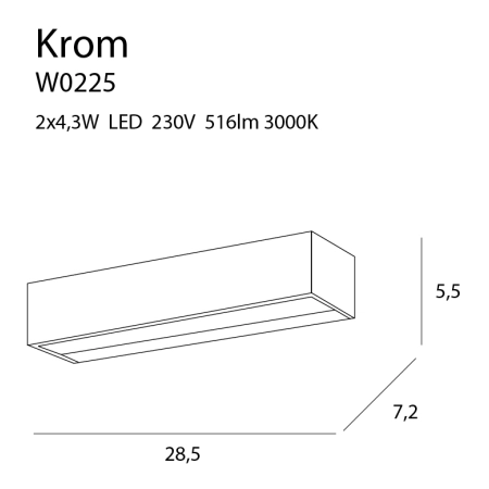 Ledowy kinkiet nad lustro w łazience MX W0225 z serii KROM - wymiary