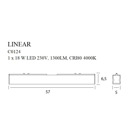 Biała listwa sufitowa LED 57cm do korytarza MX C0124 z serii LINEAR - wymiary