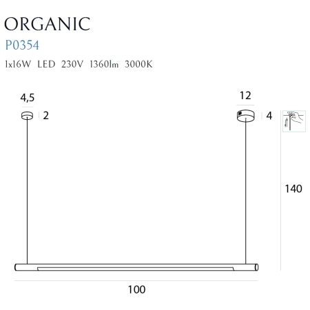 Czarna lampa wisząca LED 100cm nad stół MX P0354 z serii ORGANIC P - wymiary