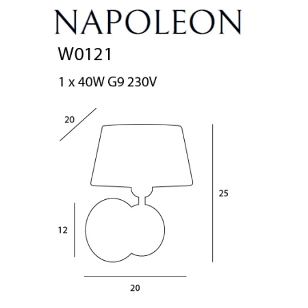 Srebrny, klasyczny kinkiet z abażurem MX W0121 z serii NAPOLEON - wymiary