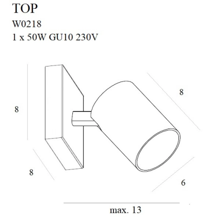 Minimalistyczna lampa ścienna w kształcie tuby MX W0218 z serii TOP - wymiary