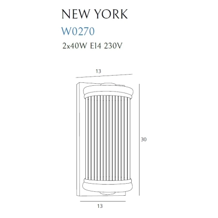 Chromowany kinkiet, szklane, wąskie rurki MX W0270 z serii NEW YORK - wymiary