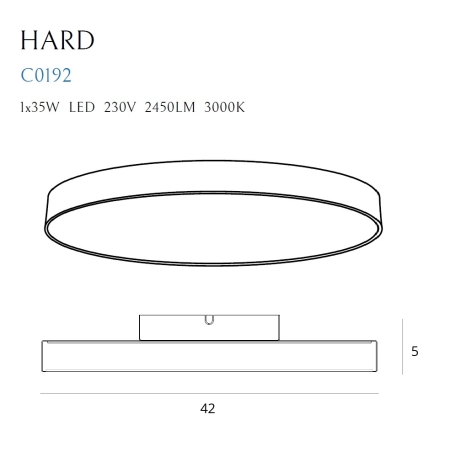 Okrągły plafon LED ⌀42cm ciepła barwa światła MX C0192 z serii HARD - wymiary