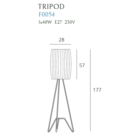 Czarna, druciana lampa stojąca z abażurem MX F0054 z serii TRIPOD - wymiary