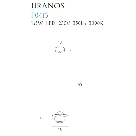 Lampa wisząca, marmurowa kula LED na zwisie MX P0413 z serii URANOS - wymiary