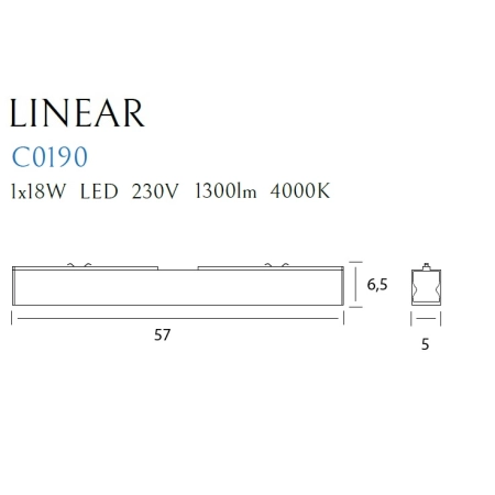Liniowa listwa sufitowa LED do kuchni 57cm MX C0190 z serii LINEAR - wymiary