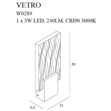 Designerski, złoty, szklany kinkiet LED MX W0289 z serii VETRO - wymiary