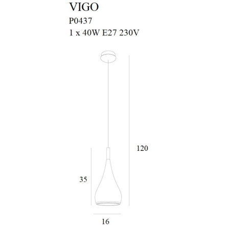 Designerska lampa wisząca w kształcie łezki MX P0437 z serii VIGO - wymiary