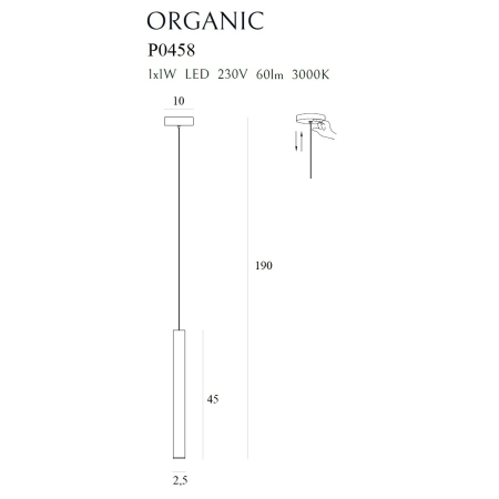 Dekoracyjna tuba wisząca, regulowana wysokość MX P0458 z serii ORGANIC - wymiary
