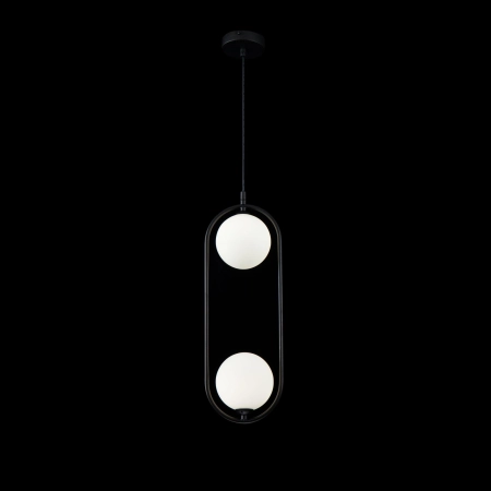Pionowa, czarna lampa wisząca z białymi kulami MOD013PL-02B z serii RING