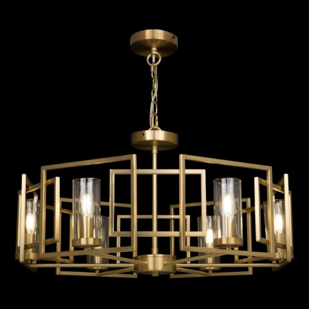 Szeroka, złota lampa wisząca do dużego salonu H009PL-06G z serii BOWI 2