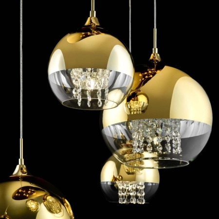 Elegancka, złota lampa z wiszącymi kulami P140-PL-170-5-G z serii FERMI 4