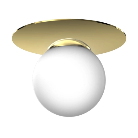 Złota lampa sufitowa z mlecznym kloszem MLP7968 z serii PLATO