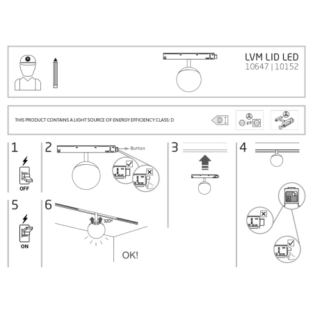 Kulista lampa do szyny magnetycznej 1F 10152 z serii LVM LID LED - wymiary 2