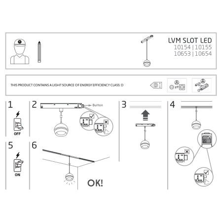 Lampa LED do szyny magnetycznej 1F 10155 z serii LVM SLOT LED - wymiary 2