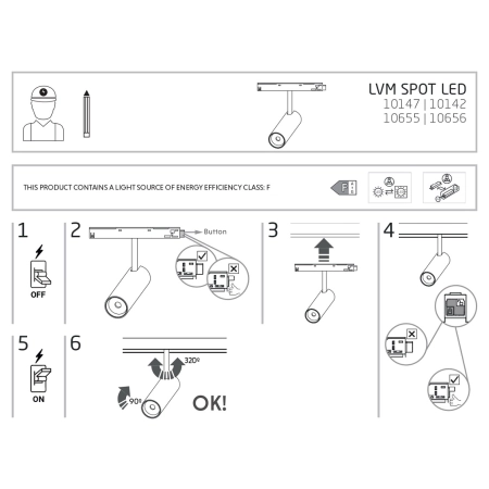 Lampa do szyny magnetycznej 1F 10655 z serii LVM SPOT LED - wymiary 2