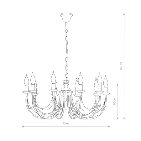 Rozłożysty, świecznikowy żyrandol do salonu 206 z serii ARES - wymiary