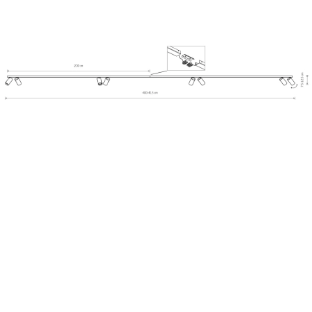 Długa, podłużna listwa sufitowa z reflektorami 7696 z serii MONO - wymiary