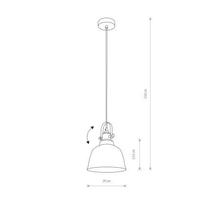Mosiężna lampa wisząca, z kloszem, w stylu loftowym 9153 z serii AMALFI - wymiary