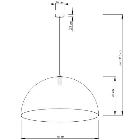Stylowa lampa wisząca z dużym kloszem SIG 30133 z serii SFERA 70 B/ZŁ - wymiary