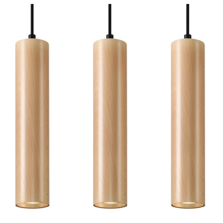 Trzy drewniane tuby na listwie sufitowej, nad stół SL.0638 z serii LINO 3