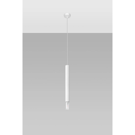 Biała, wąska lampa wisząca w kształcie tuby G9 SL.0957 z serii WEZYR 3