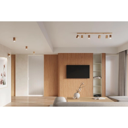 Długi, drewniany plafon sufitowy z reflektorami SL.1039 z serii KEKE - wizualizacja 2