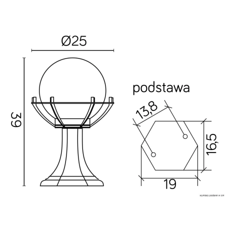 Niska lampa ogrodowa, z klasycznym kloszem fi200 K 4011/1/KPO -4