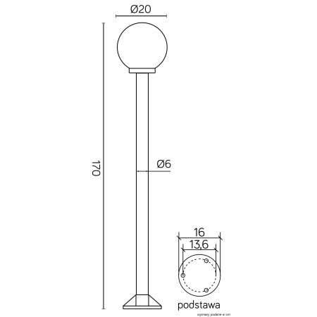 Wysoka, klasyczna lampa stojąca, pionowa K 5002/1/K 200 z serii KULE -2