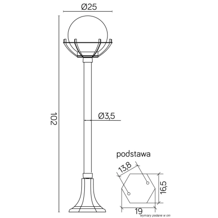 Klasyczna lampa stojąca, do ogrodu, gwint E27 K 5002/2/KPO -4
