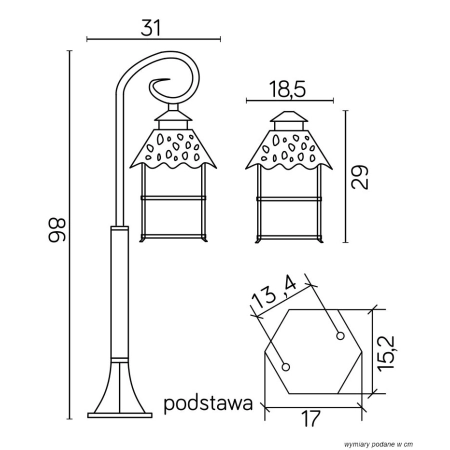 Dekoracyjna, ogrodowa lampa, styl klasyczny K 5002/3/Z z serii CADIZ -3