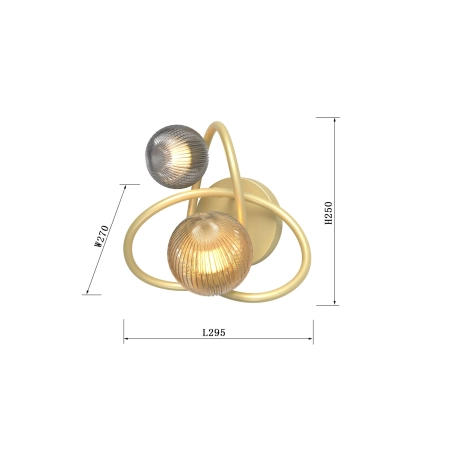 Złota lampa wisząca z ryflowanymi kloszami WF 7015-1404 z serii METZ - wymiary