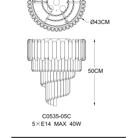 Srebrna lampa sufitowa z kryształkami C0535-05C-F4AC z serii GLADIUS - wymiary