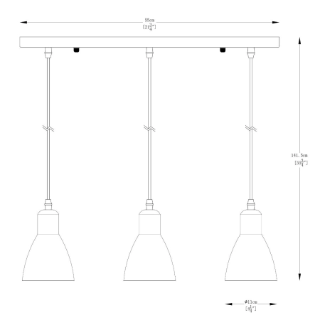 Industrialna lampa z trzema zwisami, nad stół ZM A8102-3A z serii MORA - wymiary