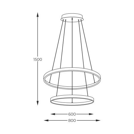 Lampa wisząca LED, dwa okręgi na zwisach 2023200-BK z serii BRENO - wymiary