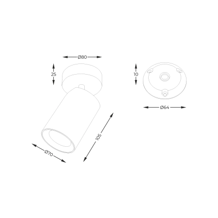 Biały reflektor pod- i natynkowy, prosta tuba TLS006-WH z serii TORE - wymiary